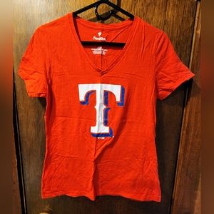 Women's Texas Rangers Fanatics Brand Core Official Lovo Vneck Tshirt Size Small